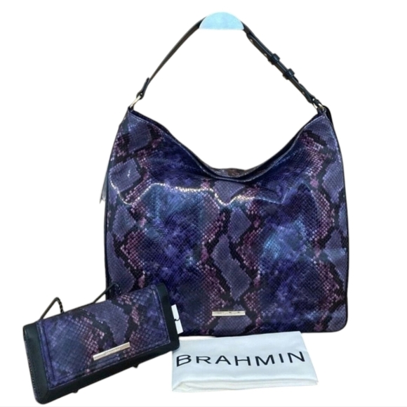 🔹️Brahmin Isabella Purple Potion Winterlight Relaxed Leather Hobo & Ady Wallet - Picture 1 of 11